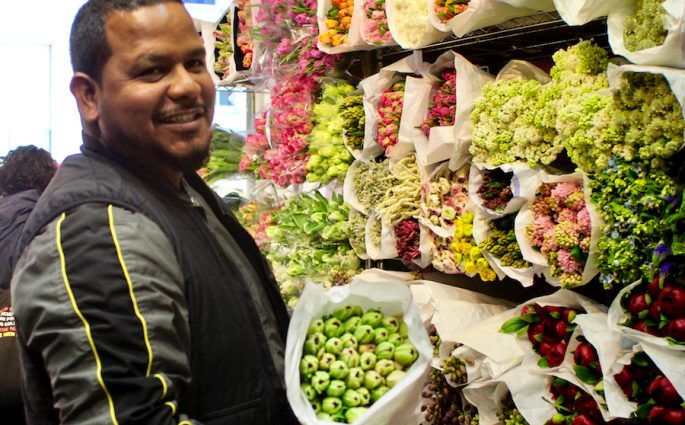 Troy Baksh talks with Pamela Lamp at Who I Met Today blog in his NYC Flower District shop