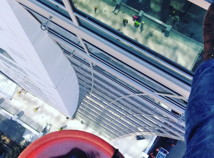 A high-rise window cleaner's view down